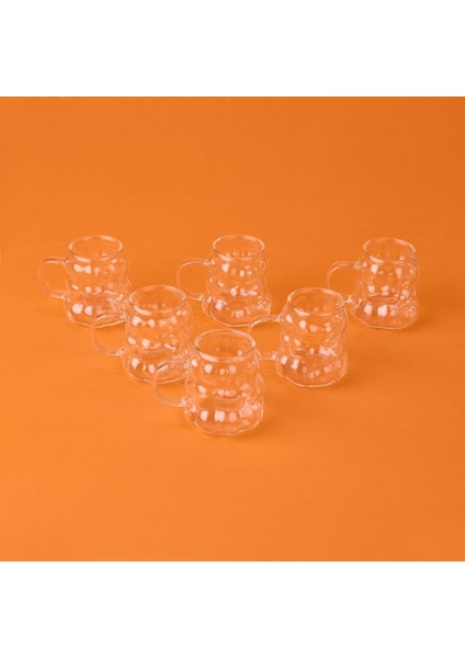 Kulplu Boncuk 6'lı Kahve Yanı Bardağı - Şeffaf - 75 ml