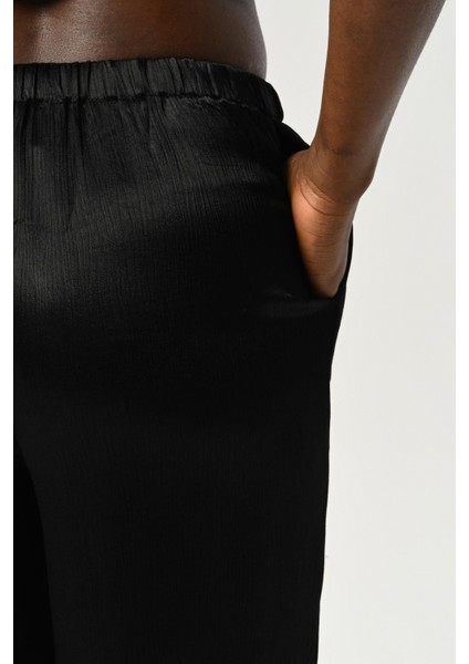 Kadın Beli Lastikli Bol Paça Düz Renk Viskon Kumaş Pantolon fırsatları