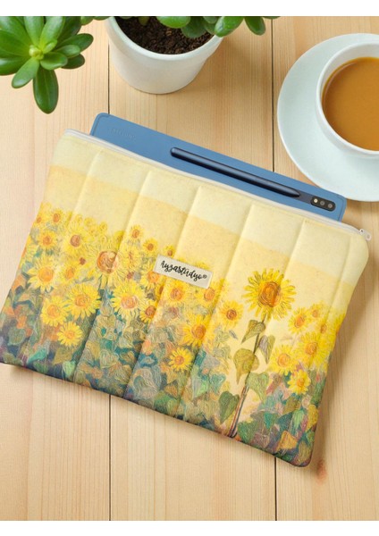 Ayçiçeği Tarlası Desenli iPad Tablet Çantası, 10-12 Inç Uyumlu