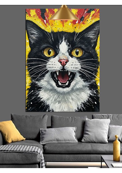 Şaşkın Ifadeli Siyah Beyaz Kedi Portresi Dekoratif Kanvas - Mdf Ahşap Tablo indirimleri