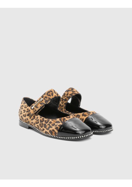 Fisa Hakiki Leopar Baskılı Deri Kadın Babet