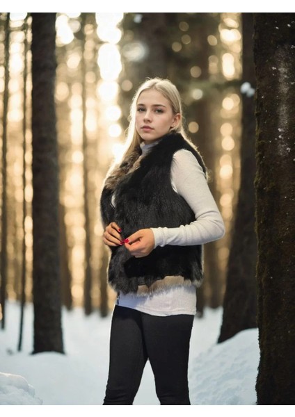 Kadın Kolsuz Fermuarlı Yelek - Siyah fırsatları