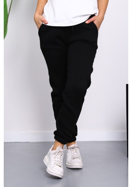 Siyah Üç İplik Şardonlu Eşofman Altı modelleri