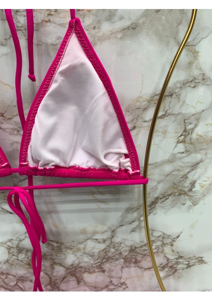 Kadın Likralı Esnek Yandan ve Boyundan Bağlamalı Şık Ipli Üçgen Bikini Takım indirimleri