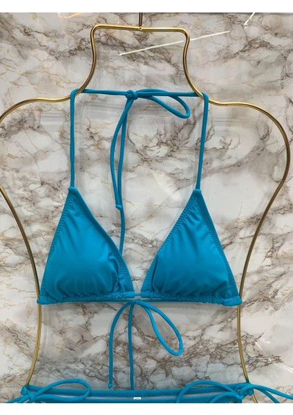 Kadın Likralı Esnek Yandan ve Boyundan Bağlamalı Şık Ipli Üçgen Bikini Takım fiyatları