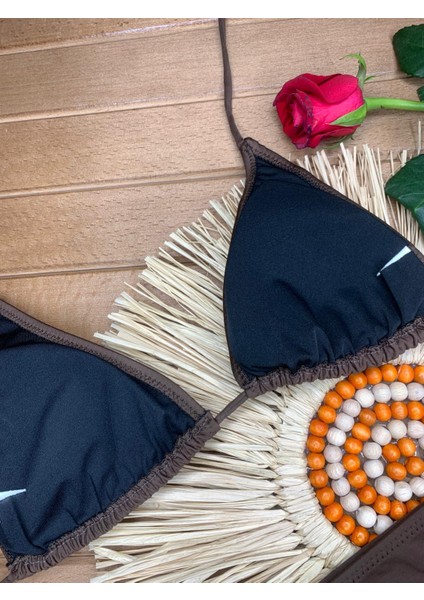 Kadın Likralı Esnek Yandan ve Boyundan Bağlamalı Şık Ipli Üçgen Bikini Takım indirimleri