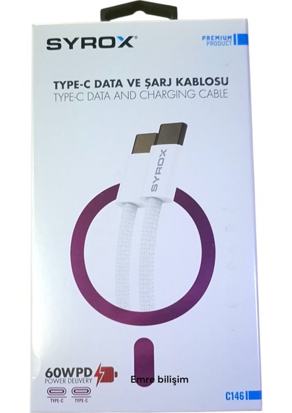 C146 60W Örgü Hasırlı Type-C Type-C Şarj Data Kablosu