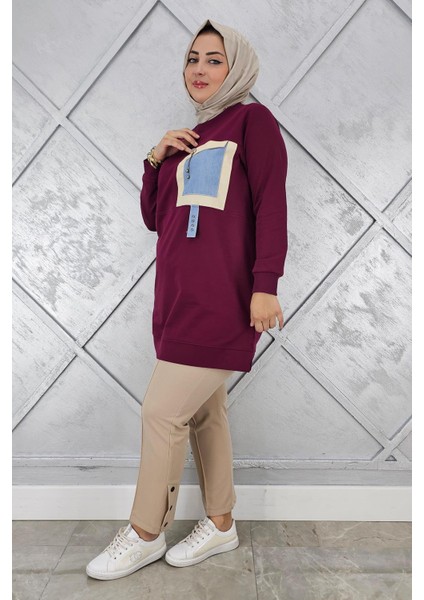 Kadın Kombinli Sallantı Aksesuar Detaylı Tesettür Tunik
