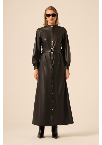 Bayan Deri Elbise Siyah 31225 modelleri