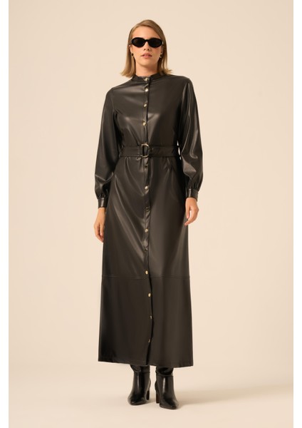 Bayan Deri Elbise Siyah 31225 fırsatları