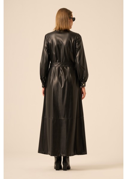 Bayan Deri Elbise Siyah 31225 indirimleri