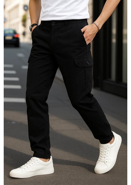 Erkek Günlük Trend Bol Paça Siyah Kargo Pantolon fiyatları