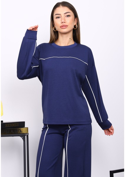 Lacivert Biye Detaylı Sweat Pantolonlu Takım modelleri