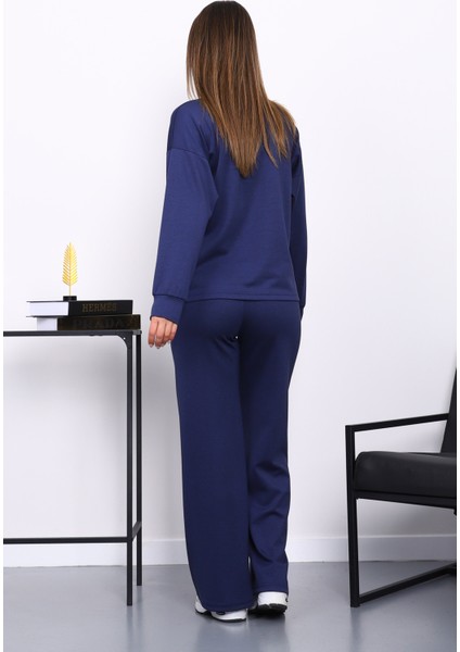 Lacivert Biye Detaylı Sweat Pantolonlu Takım fırsatları