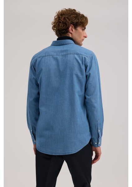 Lacivert Comfort Fit %100 Pamuk Denim Gömlek fırsatları