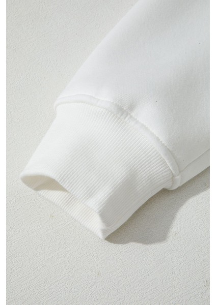 Üçgen Origami Tasarım Baskılı Oversize Beyaz Kapüşonlu Sweatshirt indirimleri