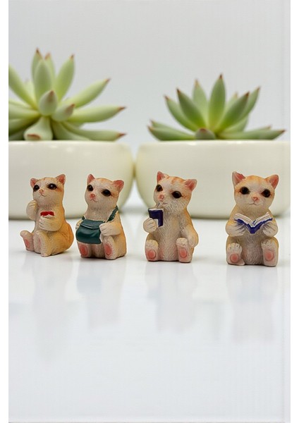 Student Cats Mini Figür Seti (4'lü) - Sevimli Tekir Kedi Çalışma Odası Biblosu fırsatları