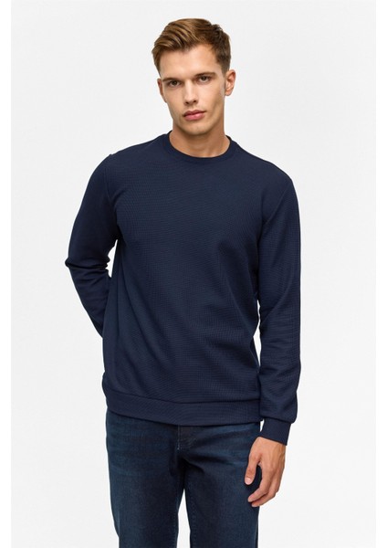 O Yaka Waffle Erkek Sweat SW2013700006 Lacivert