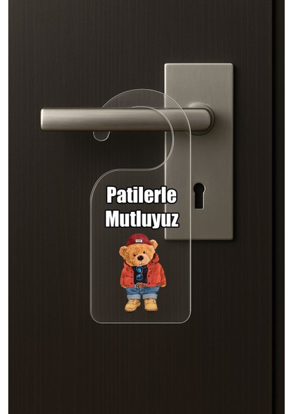 Baskılı Otel Oda Ev Daire Yatak Çocuk Odası Için Desenli Kapı Kolu Askısı Patilerle Mutluyuz
