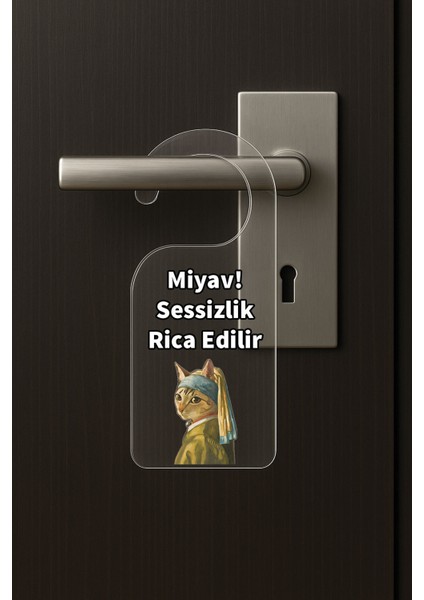 Baskılı Otel Oda Ev Daire Yatak Çocuk Odası Için Desenli Kapı Kolu Askısı Miyav