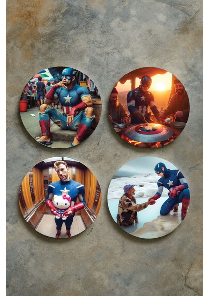 Ev Dekor Oval Pleksi Bardak Altlığı Temalı Desenli 4'lü Set Captain