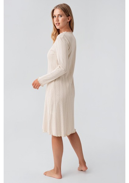 Uzun Kollu Düğmeli Ajurlu Esnek Pamuklu Kısa Gecelik 18107 fiyatları