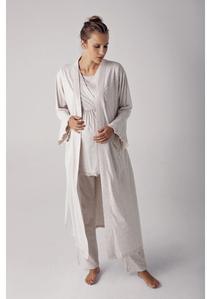Kadın Uzun Kollu Esnek Pamuklu Hamile Sabahlık Pijama TAKIMI13300