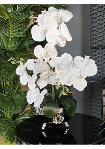 Yapay Orkideli Armalı Gümüş Vazo fiyatları