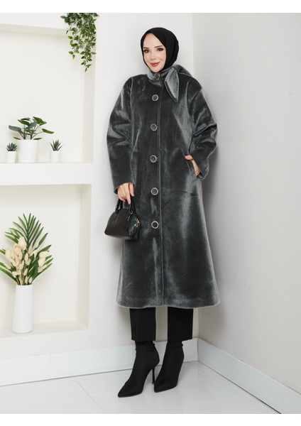 Kadın Düğmeli Fiyonk Modelli Foks Kumaş Şık Kaşe Kaban fiyatları