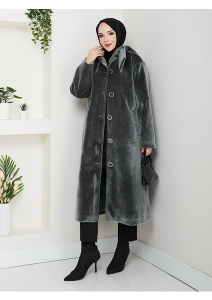 Kadın Düğmeli Fiyonk Modelli Foks Kumaş Şık Kaşe Kaban modelleri