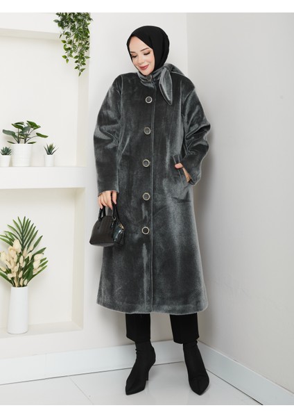 Kadın Düğmeli Fiyonk Modelli Foks Kumaş Şık Kaşe Kaban indirimleri