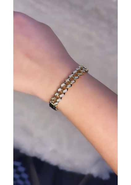 14 Ayar Altın Kaplama Renginde Sık Zincir Ara Taşlı Model