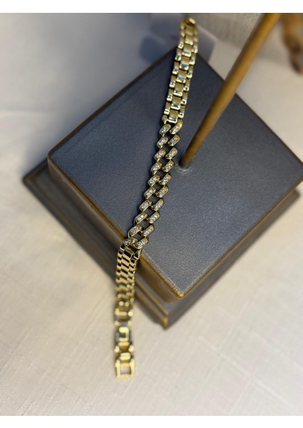 14 Ayar Altın Kaplama Renginde Sık Zincir Ara Taşlı Model modelleri