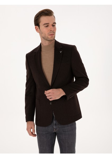 Erkek Kahverengi Slim Fit %100 Kaşmir Flanel Ceket 50314254-VR029