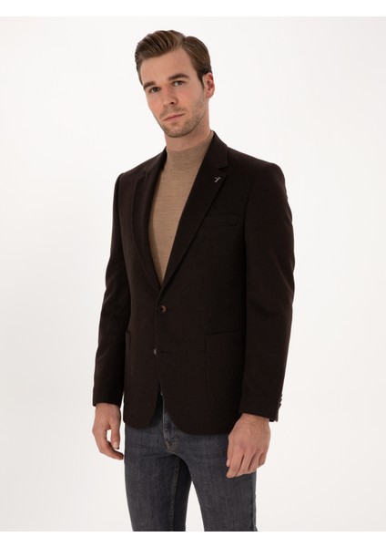 Erkek Kahverengi Slim Fit %100 Kaşmir Flanel Ceket 50314254-VR029 modelleri