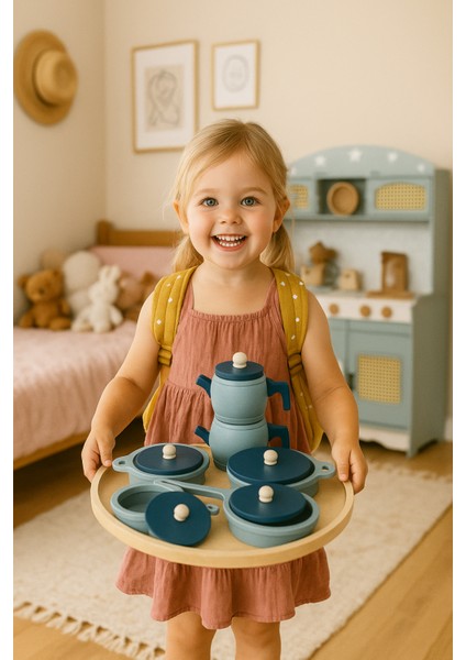 Ahşap Boyalı Oyuncak Mutfak ve Çaydanlık Tencere Tava Seti ( 1 LED Aydınlatma Hediyeli) fiyatları