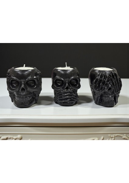 3’lü Kafatası Şeklinde Dekoratif Mum Seti, Konuşma, Görme, Duyma Figürlü Ev ve Ofis Dekoru fiyatları