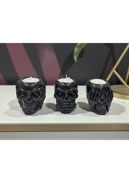 3’lü Kafatası Şeklinde Dekoratif Mum Seti, Konuşma, Görme, Duyma Figürlü Ev ve Ofis Dekoru fırsatları