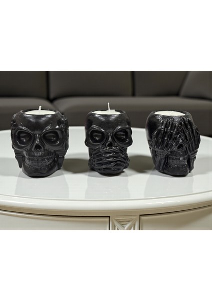 3’lü Kafatası Şeklinde Dekoratif Mum Seti, Konuşma, Görme, Duyma Figürlü Ev ve Ofis Dekoru indirimleri