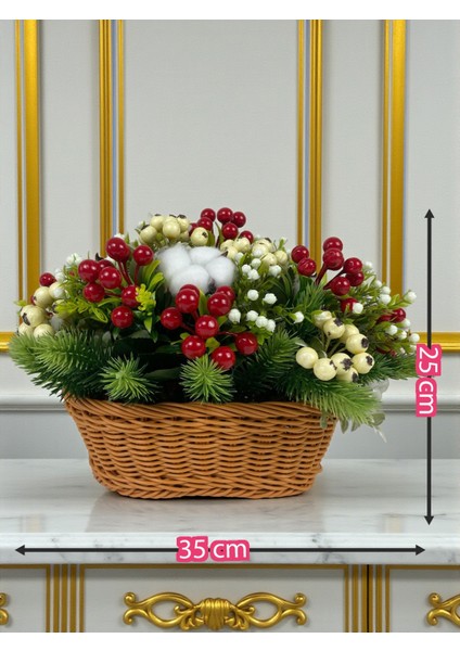 Yapay Çiçek Sepeti Yılbaşı Ev Dekorasyonu 35X25 cm Kokina Çam Pamuk Masa Süsü Dekor Hediyelik Aranjman fırsatları