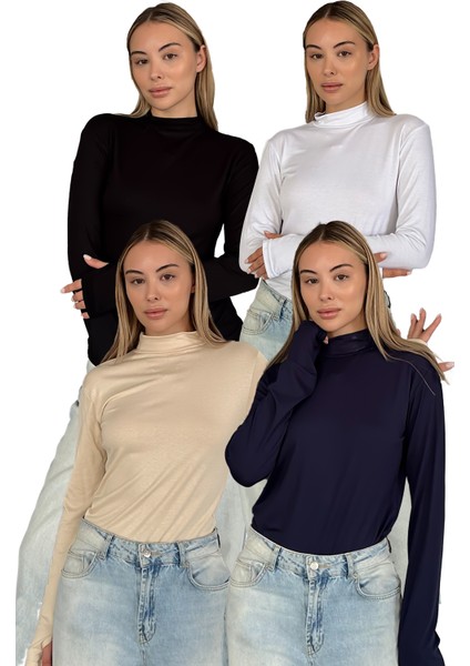 Kadın 4'lü Set Parmak Detaylı Body