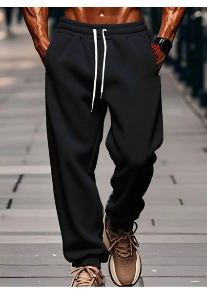 Büyük Beden Özel Tasarım Düz Renk %100 Pamuk 3 Iplik Tam Kışlık Hip Hop Rahat Erkek Eşofman Altı