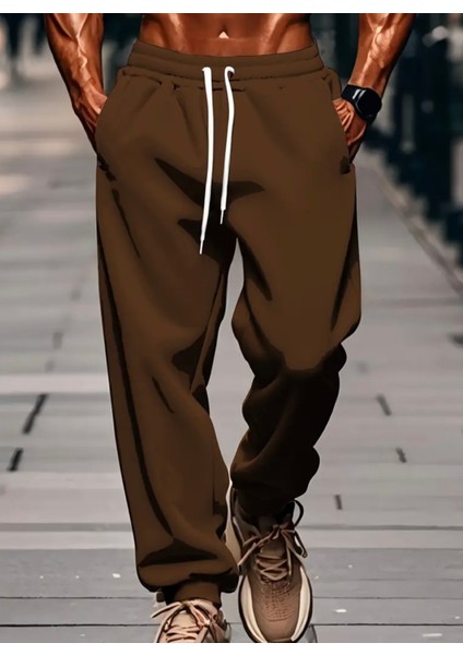 Büyük Beden Özel Tasarım Düz Renk %100 Pamuk 3 Iplik Tam Kışlık Hip Hop Rahat Erkek Eşofman Altı