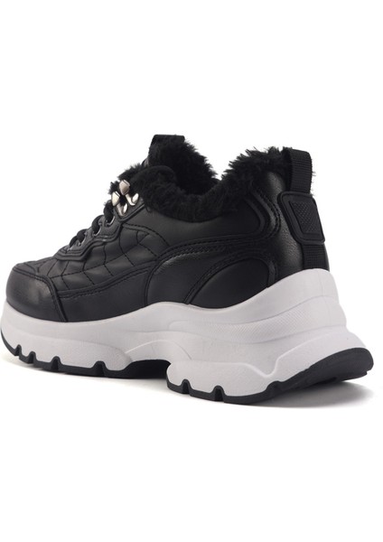 INT1223K010-KRK 3pr Kadın Siyah Kürklü Sneaker modelleri