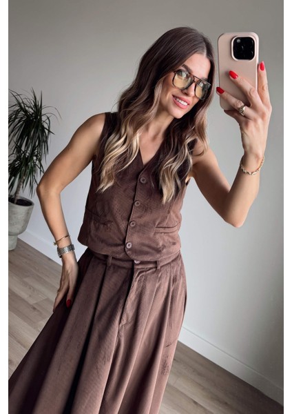 Kahverengi Ince Fitilli Yelek Etek Kadife Takım fırsatları