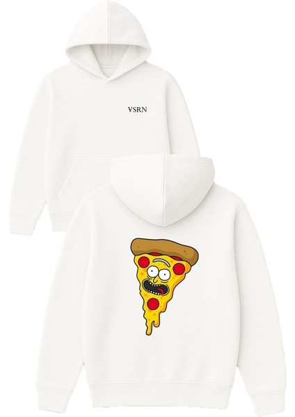Pizza Adam Tasarım Baskılı Oversize Beyaz Kapüşonlu Sweatshirt