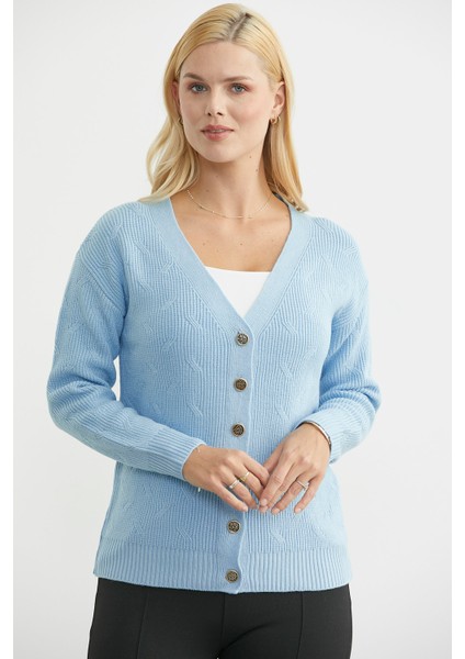 Metal Düğmeli Oversize Triko Hırka - Mavi fiyatları