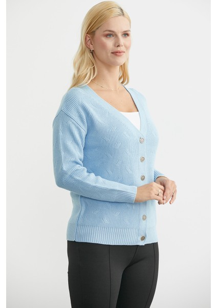 Metal Düğmeli Oversize Triko Hırka - Mavi fırsatları