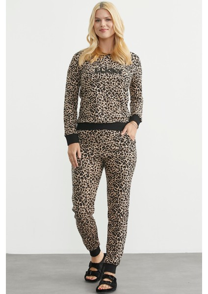 Leopar Desenli Pijama Takım - Kamel