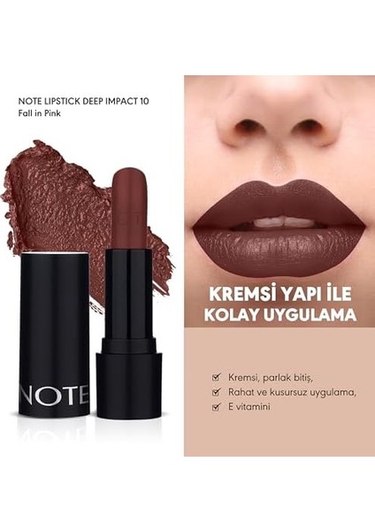 Note Deep Impact Lipstick 10 Fall In Pink Kremsi Dokulu Yarı Parlak Ruj, Kahverengi fiyatları